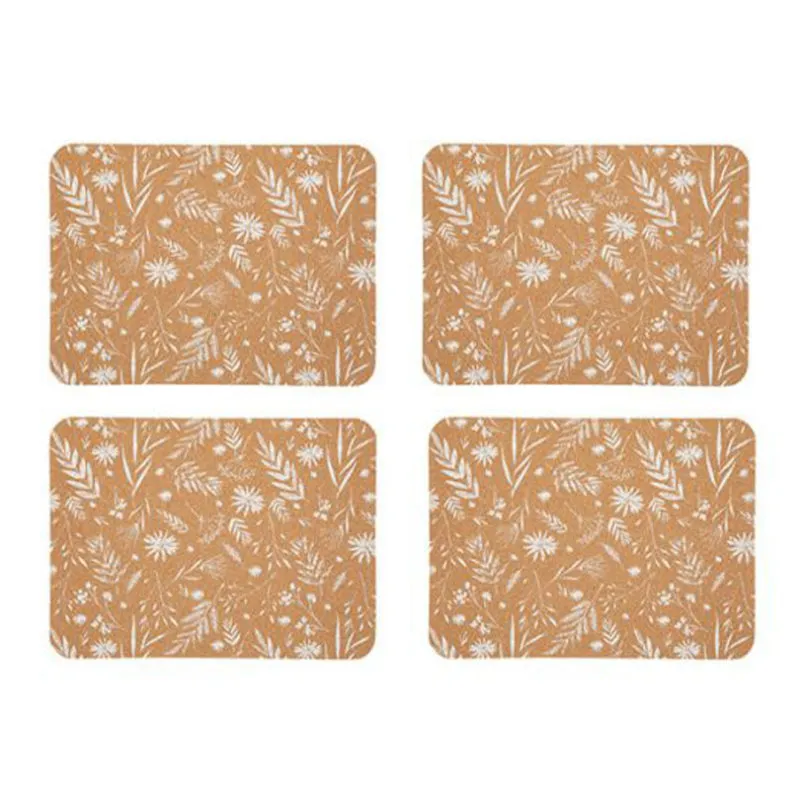 Natural Elements Set of 4 Biodegradable Cork Placemats 19 x 21.5cm, Cork/White tufted headboard, king headboard
