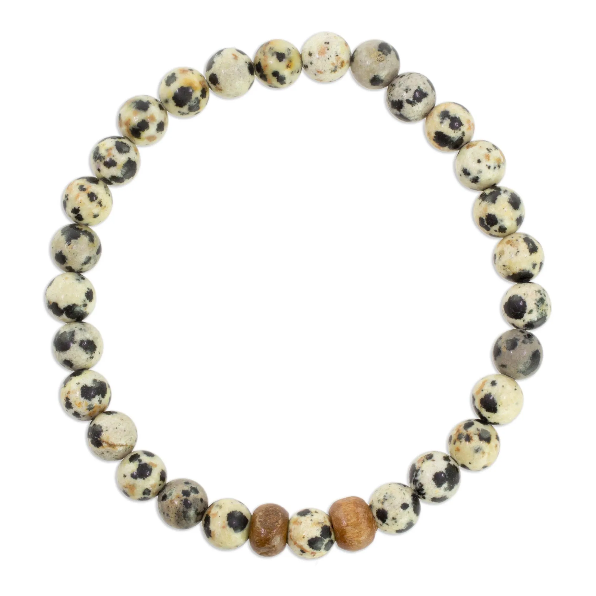 Natural Polka Dots Dalmatian Jasper Beaded Stretch Bracelet from Guatemala