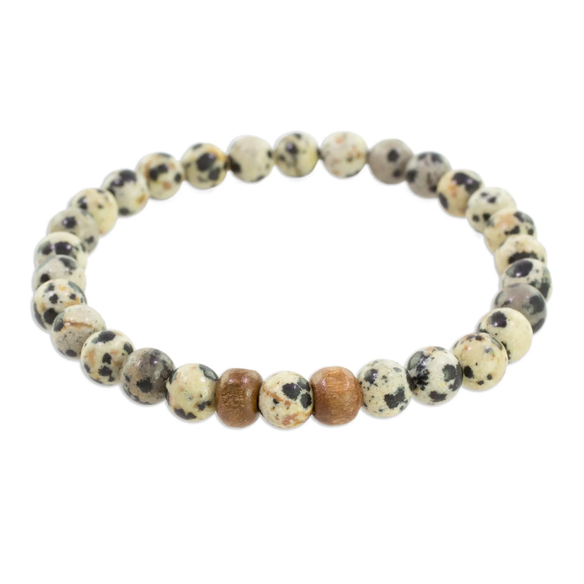 Natural Polka Dots Dalmatian Jasper Beaded Stretch Bracelet from Guatemala