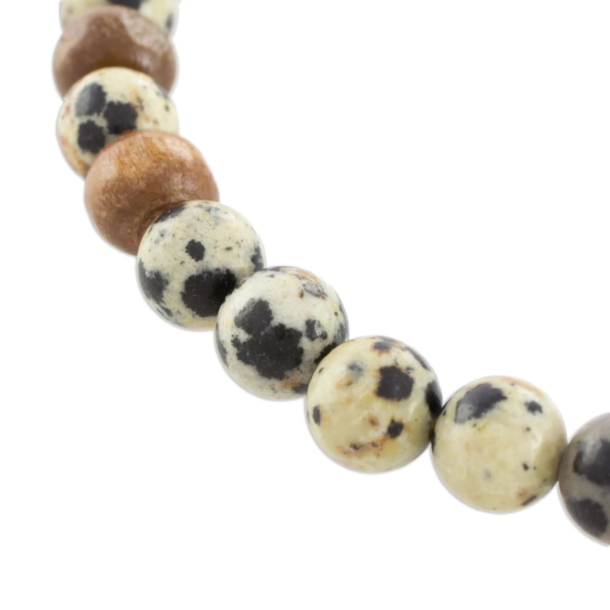 Natural Polka Dots Dalmatian Jasper Beaded Stretch Bracelet from Guatemala