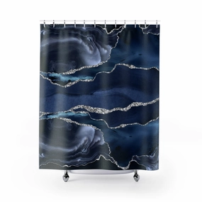 Navy and Silver Abstract Shower Curtain Lighting,Home Lighting
