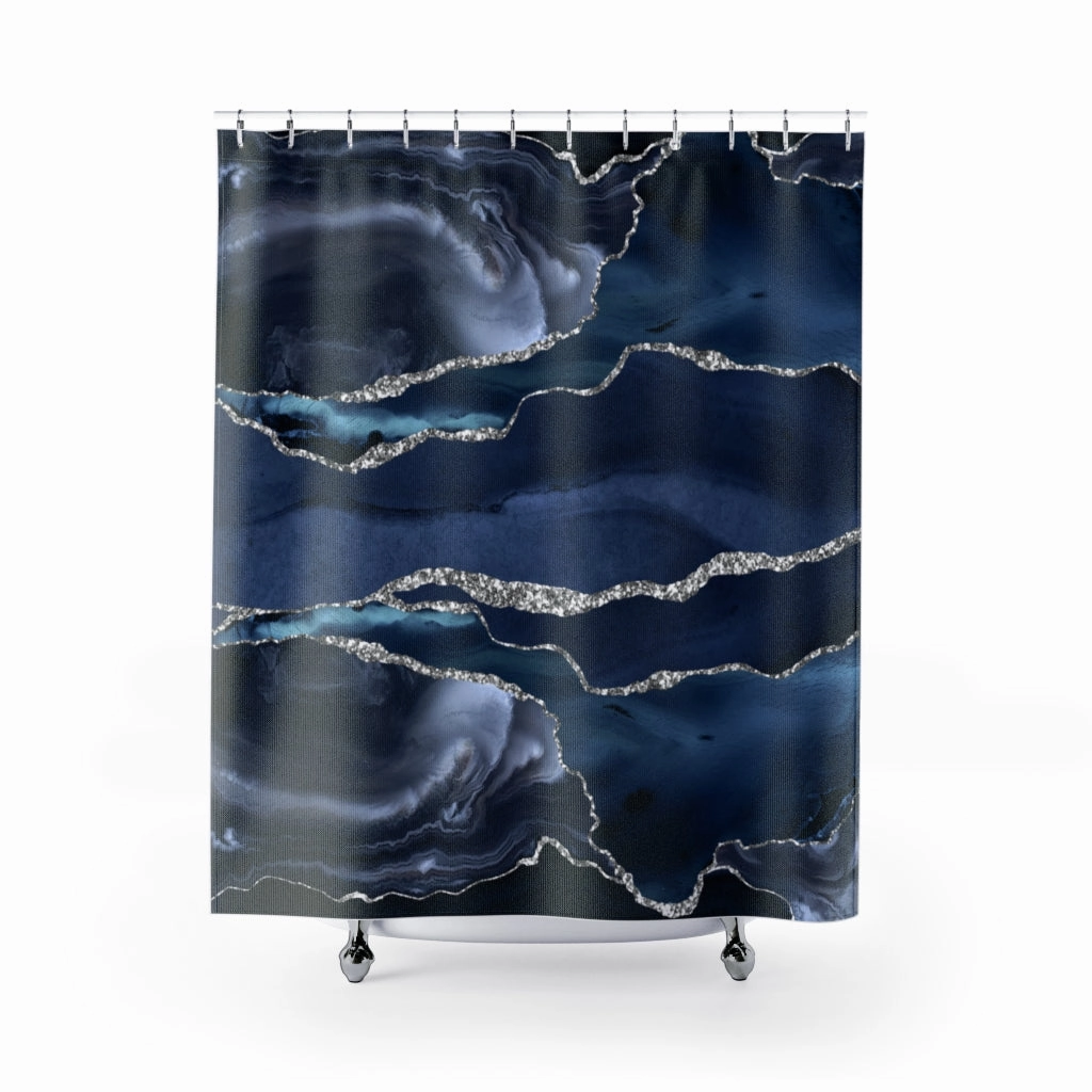 Navy and Silver Abstract Shower Curtain Lighting,Home Lighting