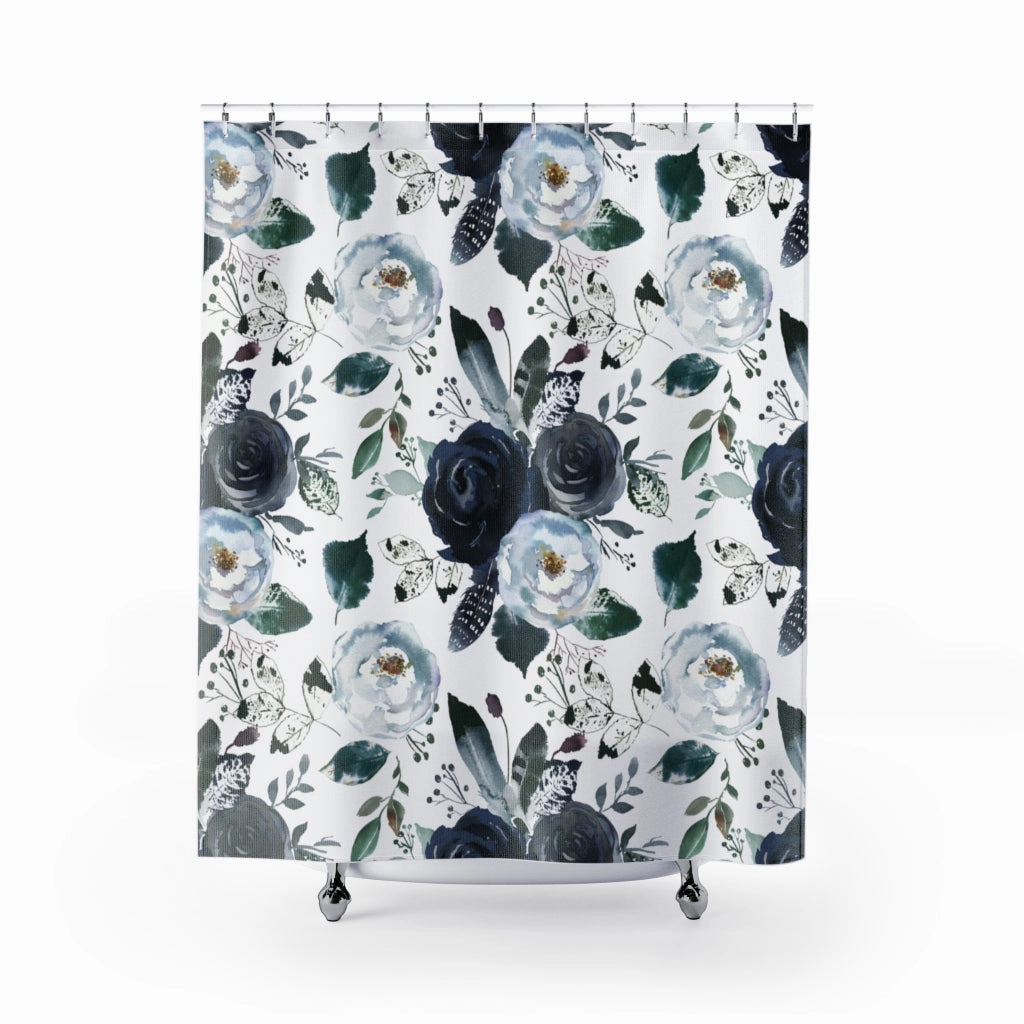 Navy Blue Floral Shower Curtain Lighting,Home Lighting