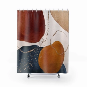 Navy, Rust, Burnt Orange, Beige Gold Abstract Shower Curtain Lighting,Home Lighting