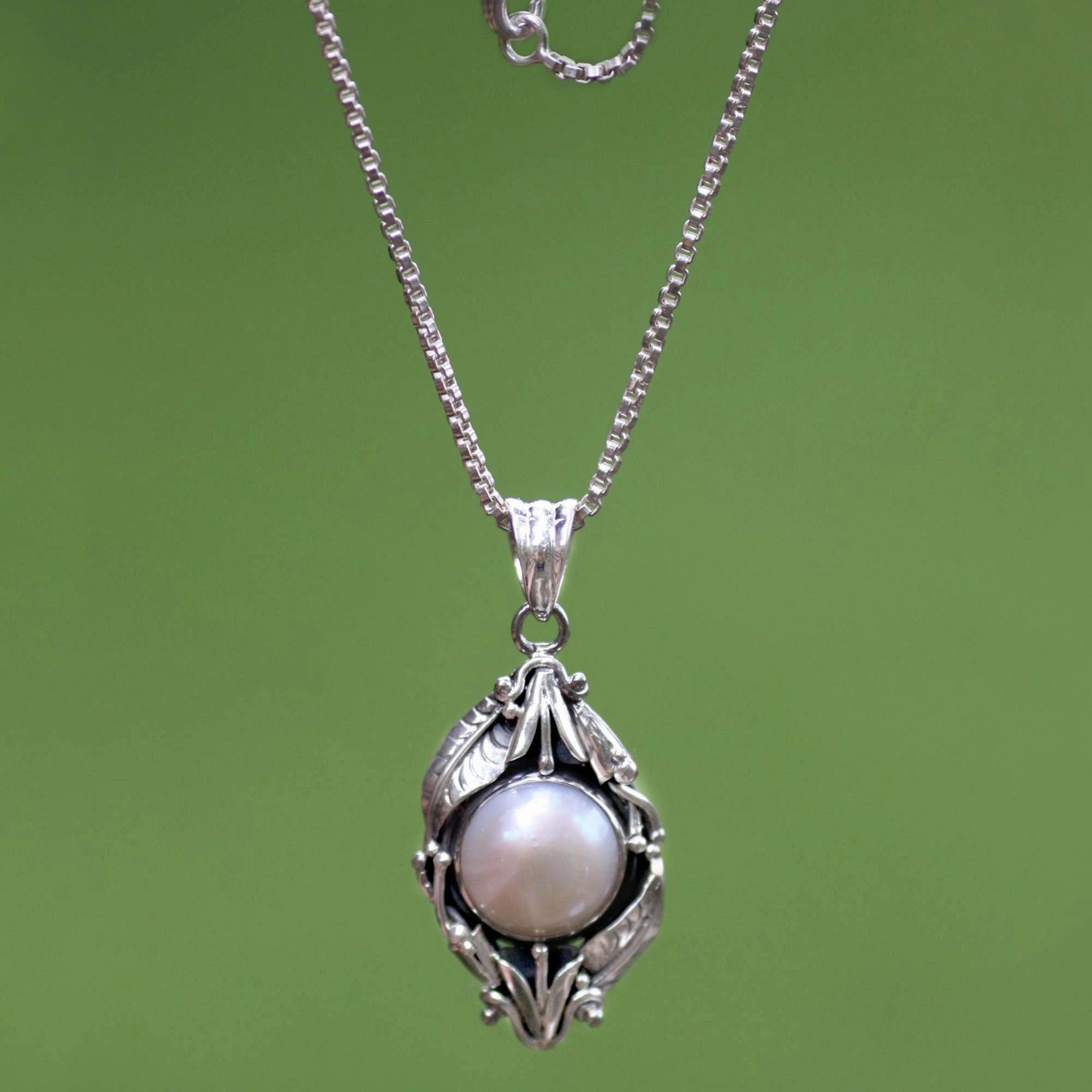 Nest of Lilies Sterling Silver and Cultured Pearl Pendant Necklace