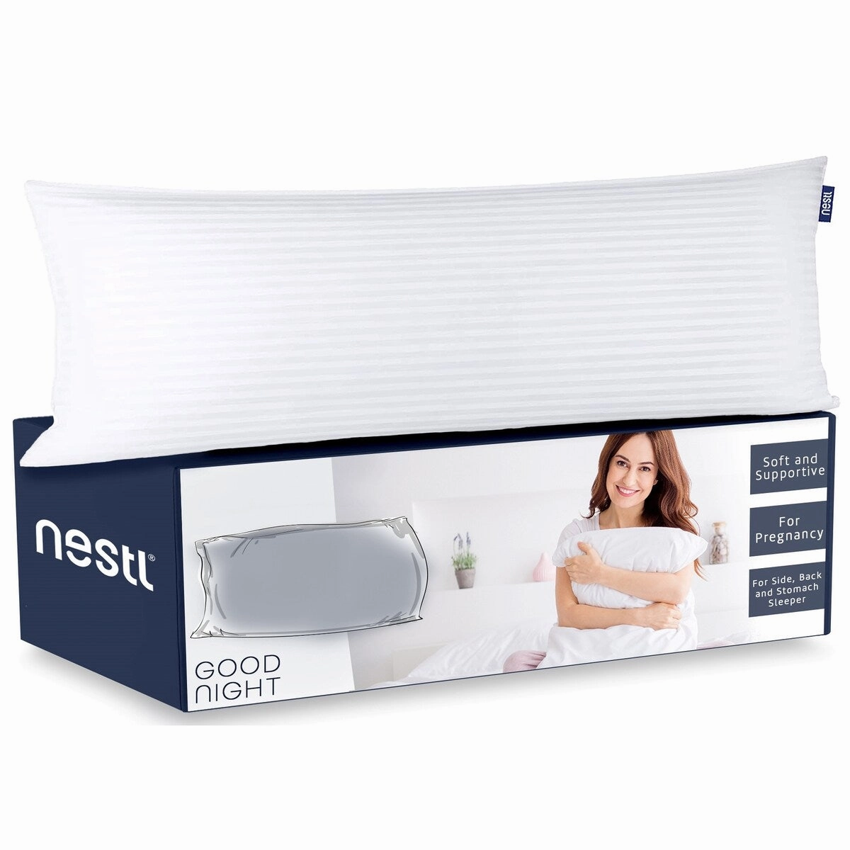 Nestl 100% Cotton Cover Premium Down Alternative Body Pillow - 20 x 54 Inches pillows,bed pillow,sleeping cushion