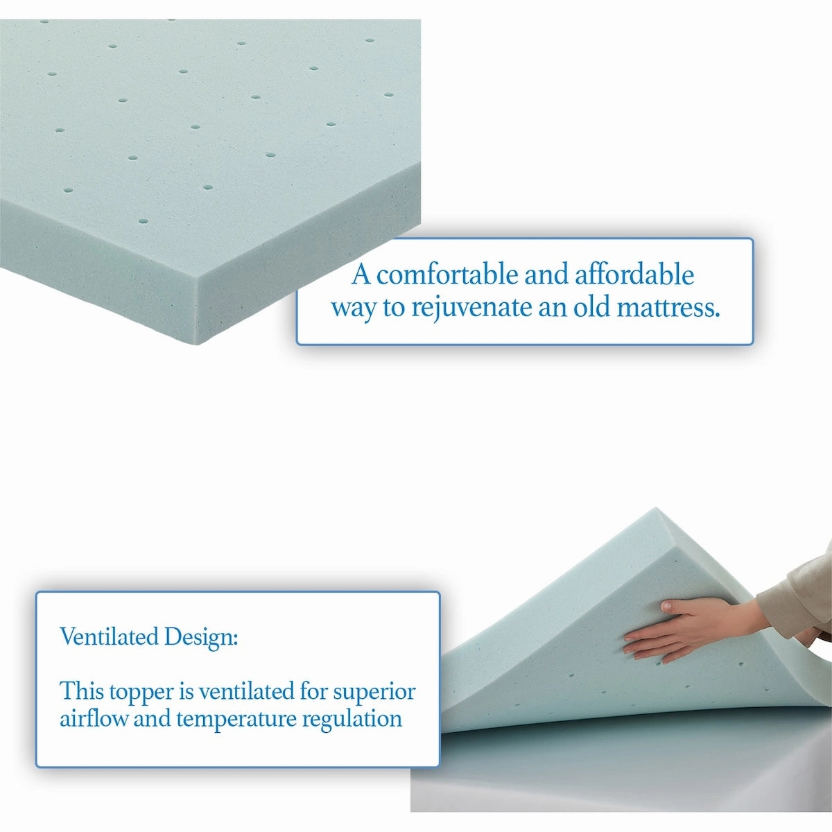 Nestl Mattress Topper - Gel Infused Ventilated Design Memory Foam Mattress Pad