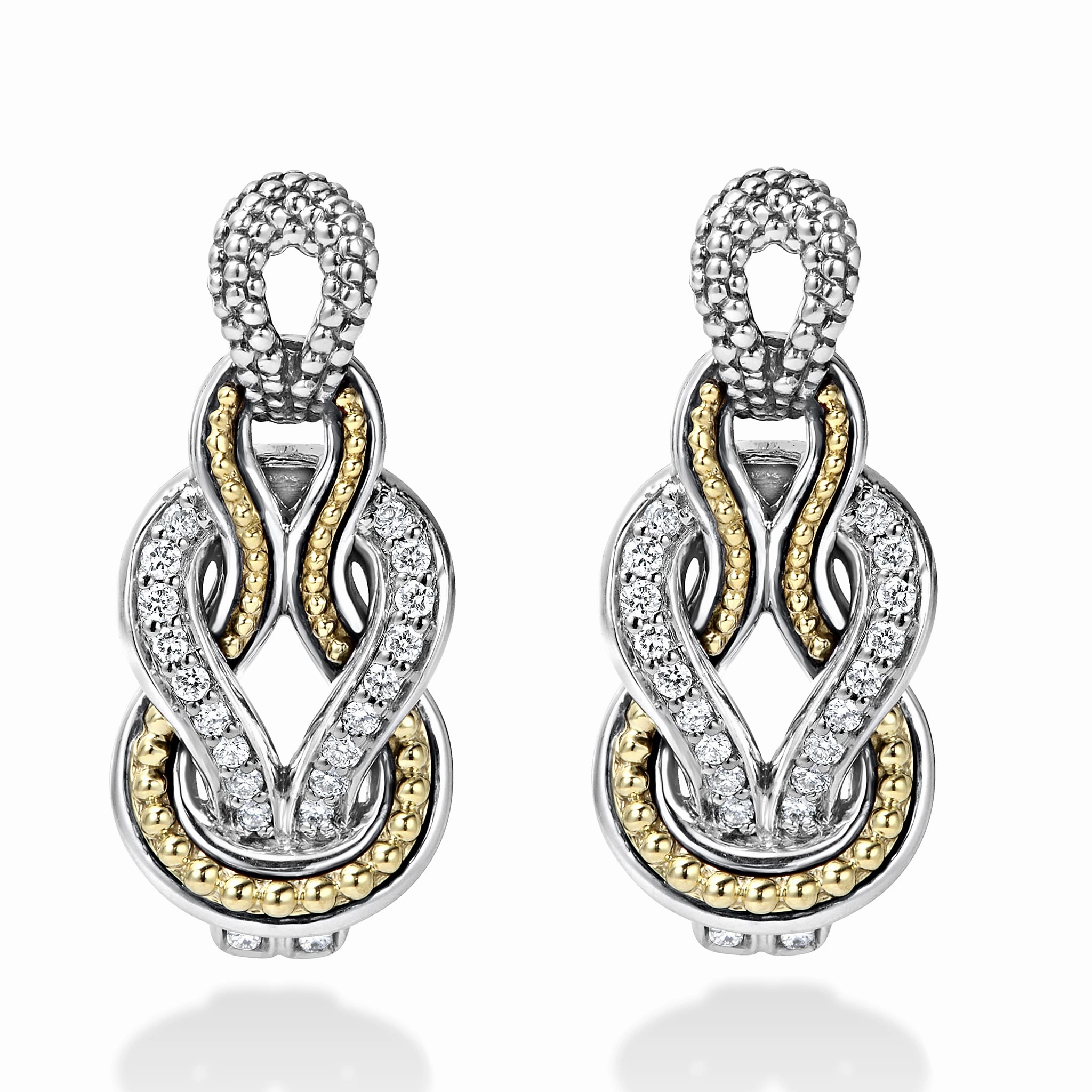 Newport Caviar Knot Diamond Drop Earrings