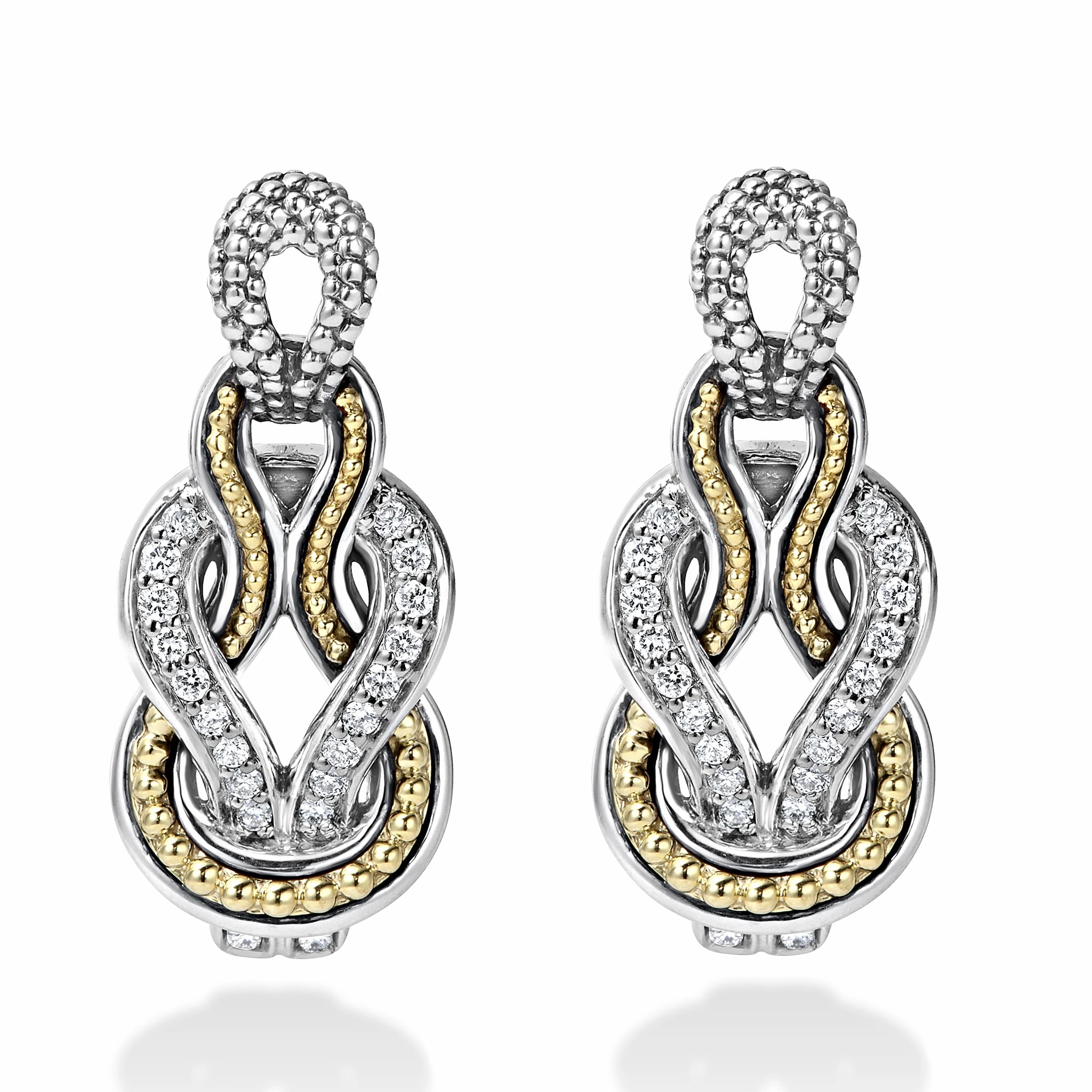 Newport Caviar Knot Diamond Drop Earrings