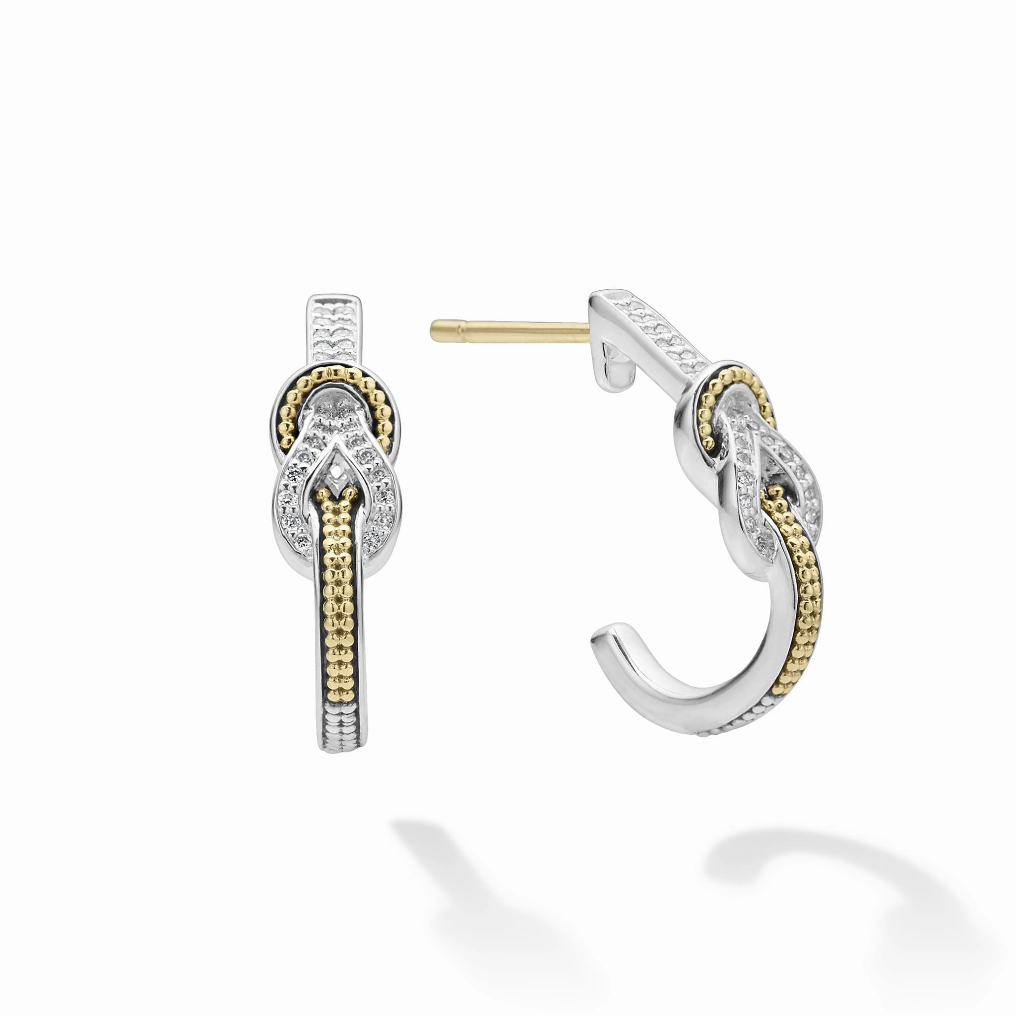 Newport Two-Tone Knot Diamond Half Hoop Earring