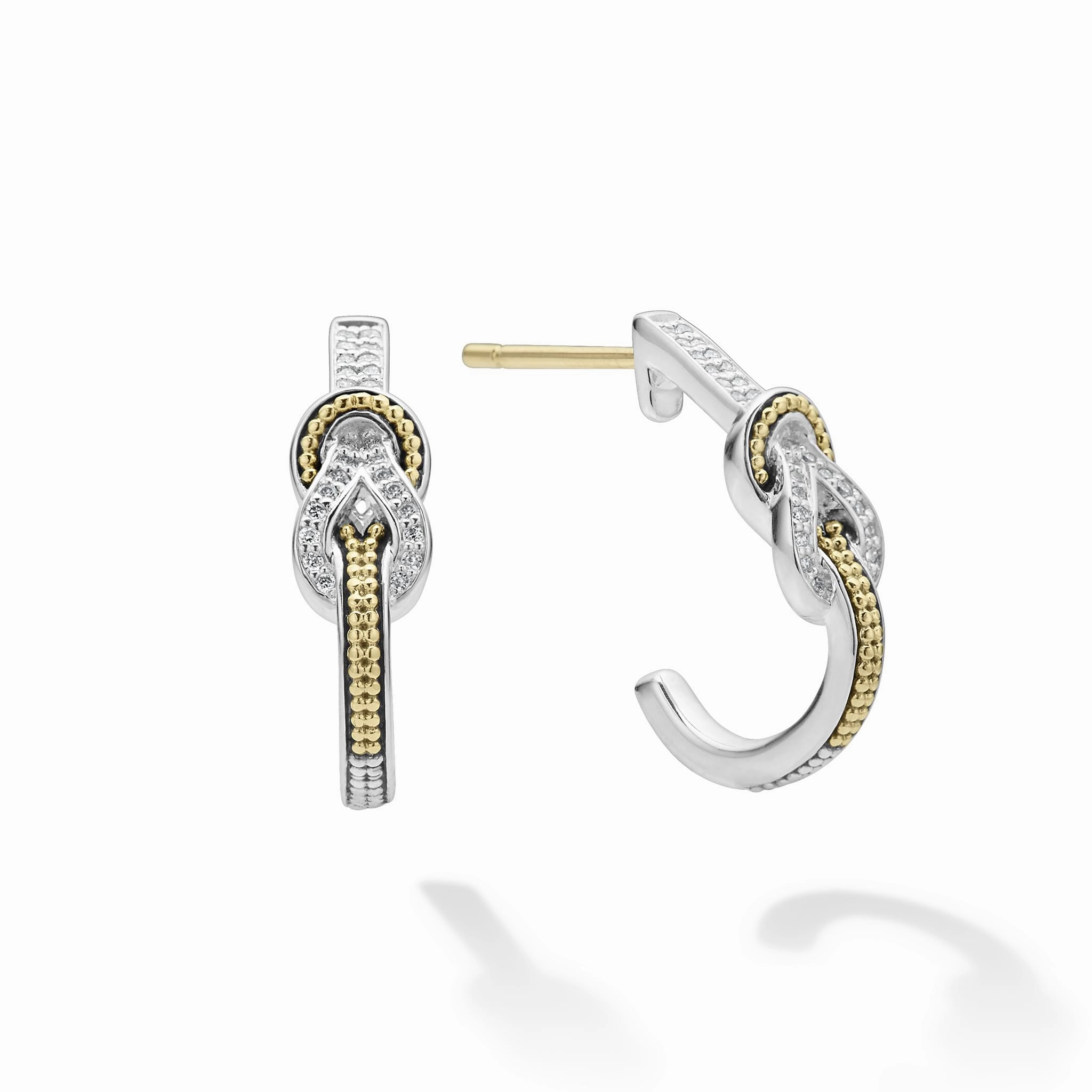 Newport Two-Tone Knot Diamond Half Hoop Earring