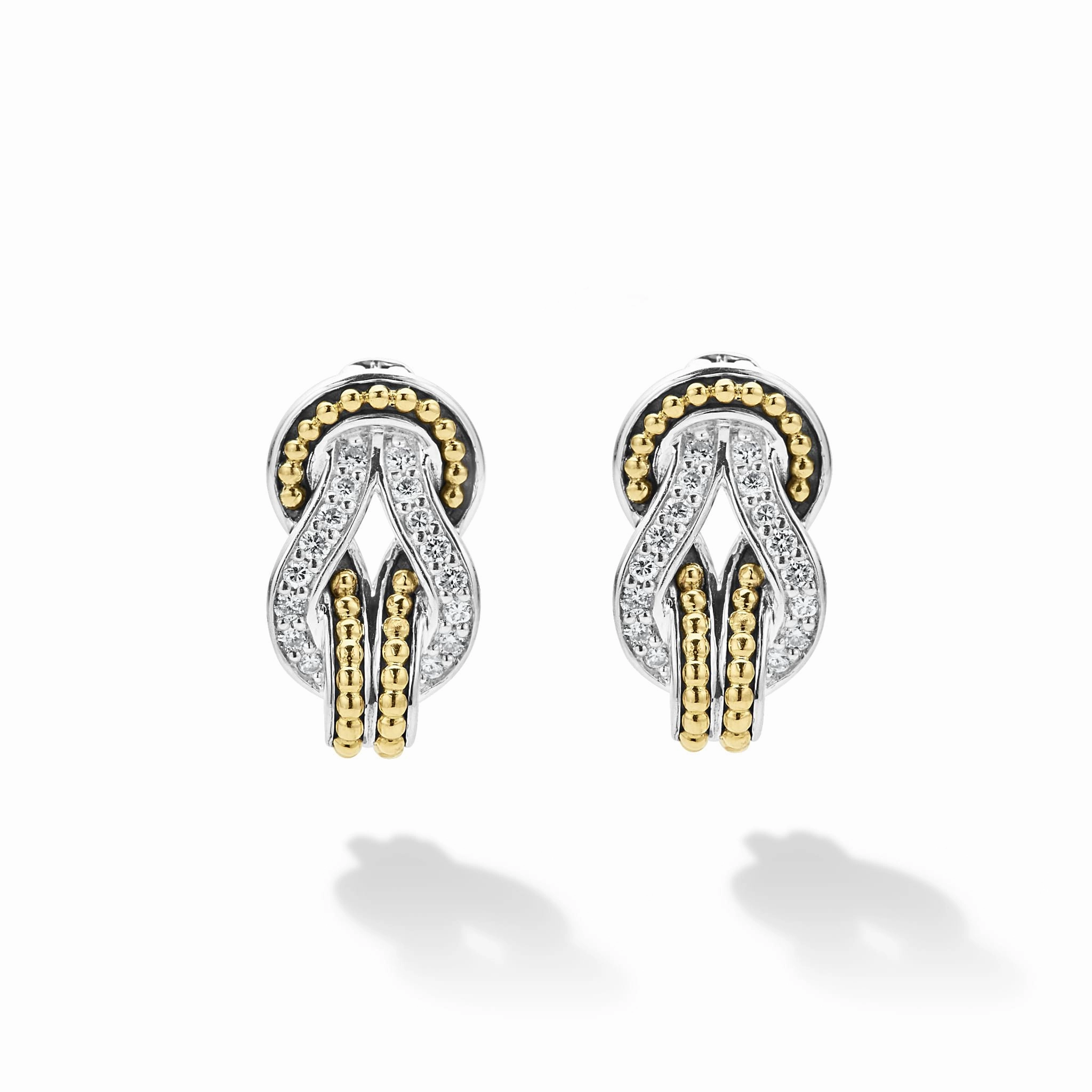 Newport Two-Tone Knot Diamond Huggie Earrings