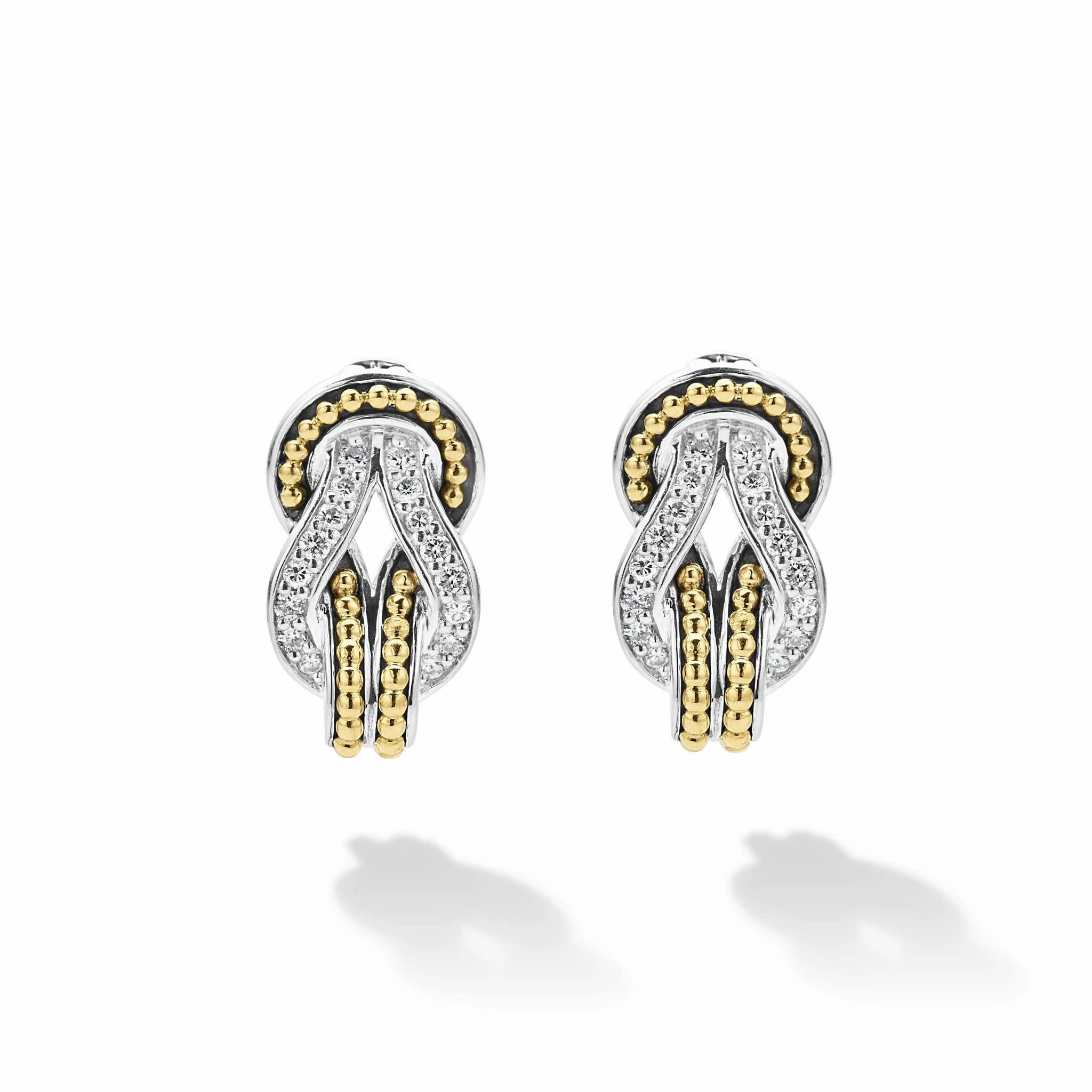 Newport Two-Tone Knot Diamond Huggie Earrings