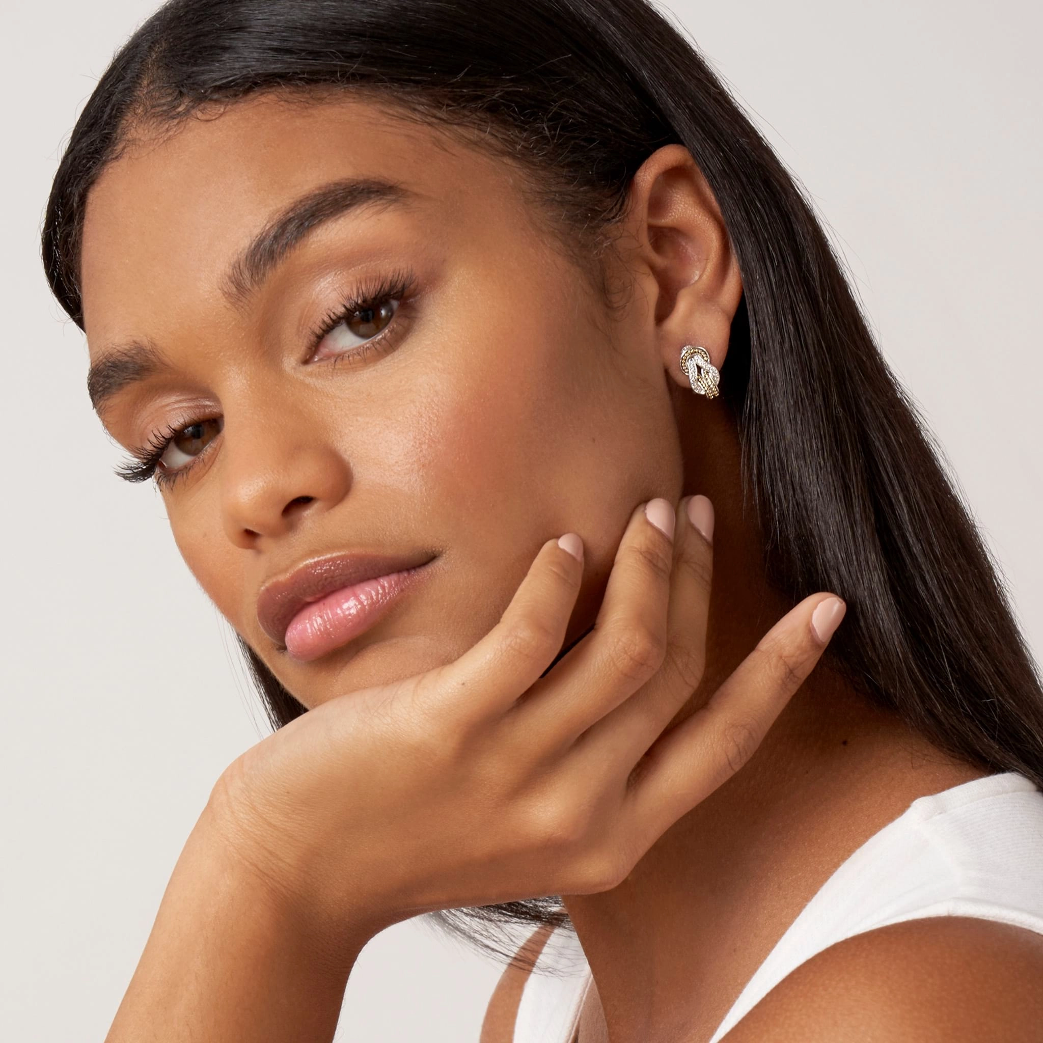 Newport Two-Tone Knot Diamond Huggie Earrings