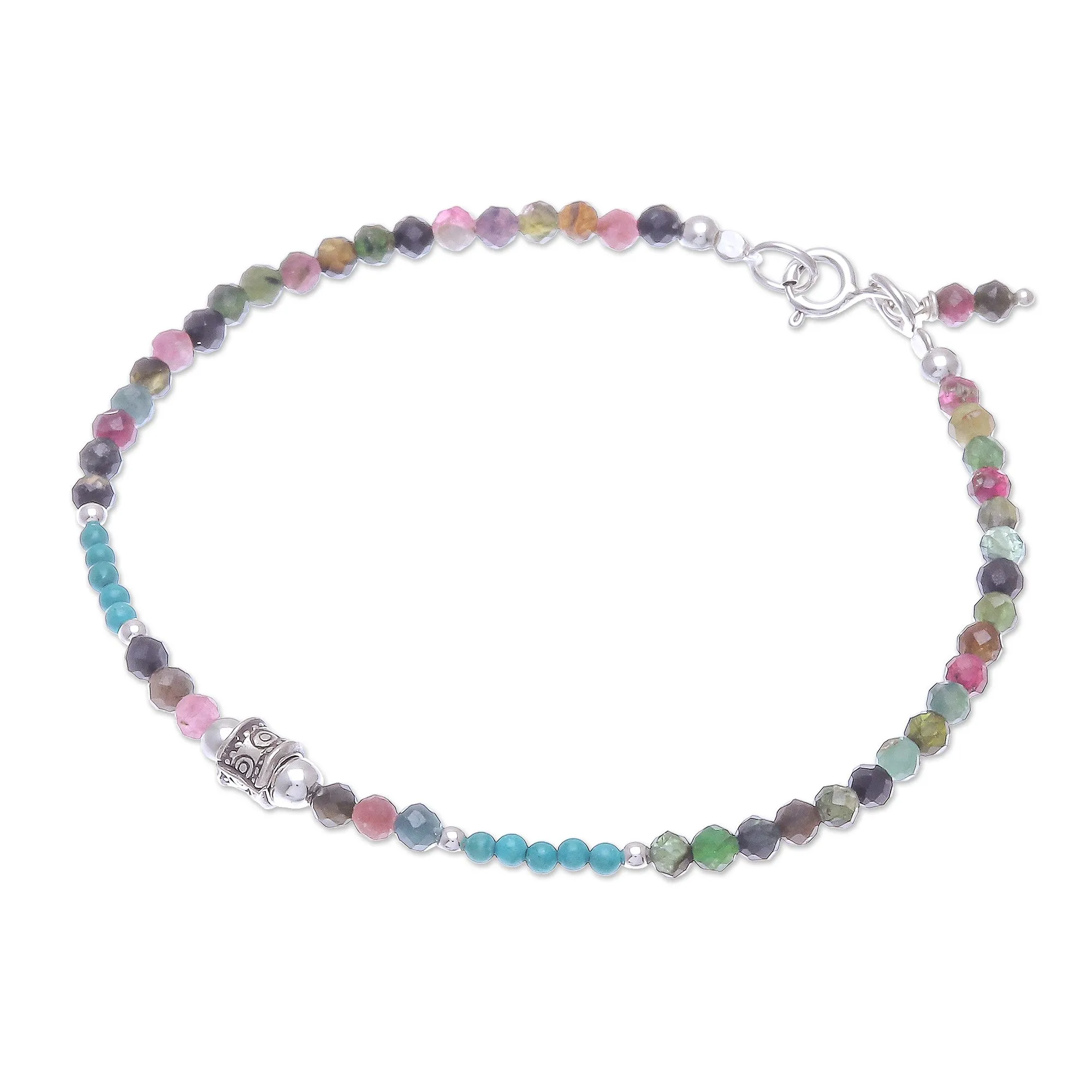 Nexus in Pink Hand Threaded Tourmaline and Sterling Silver Beaded Bracelet