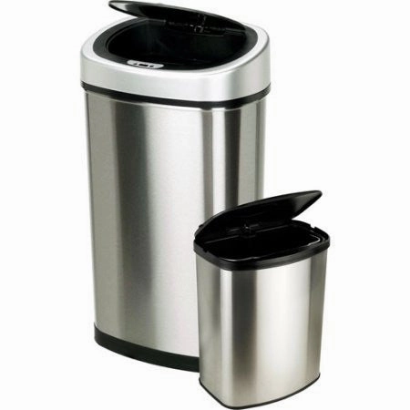 Nine Stars 13.2 Gallon Slim / 2.1 Gallon Trash Can Combo Set, Stainless Steel