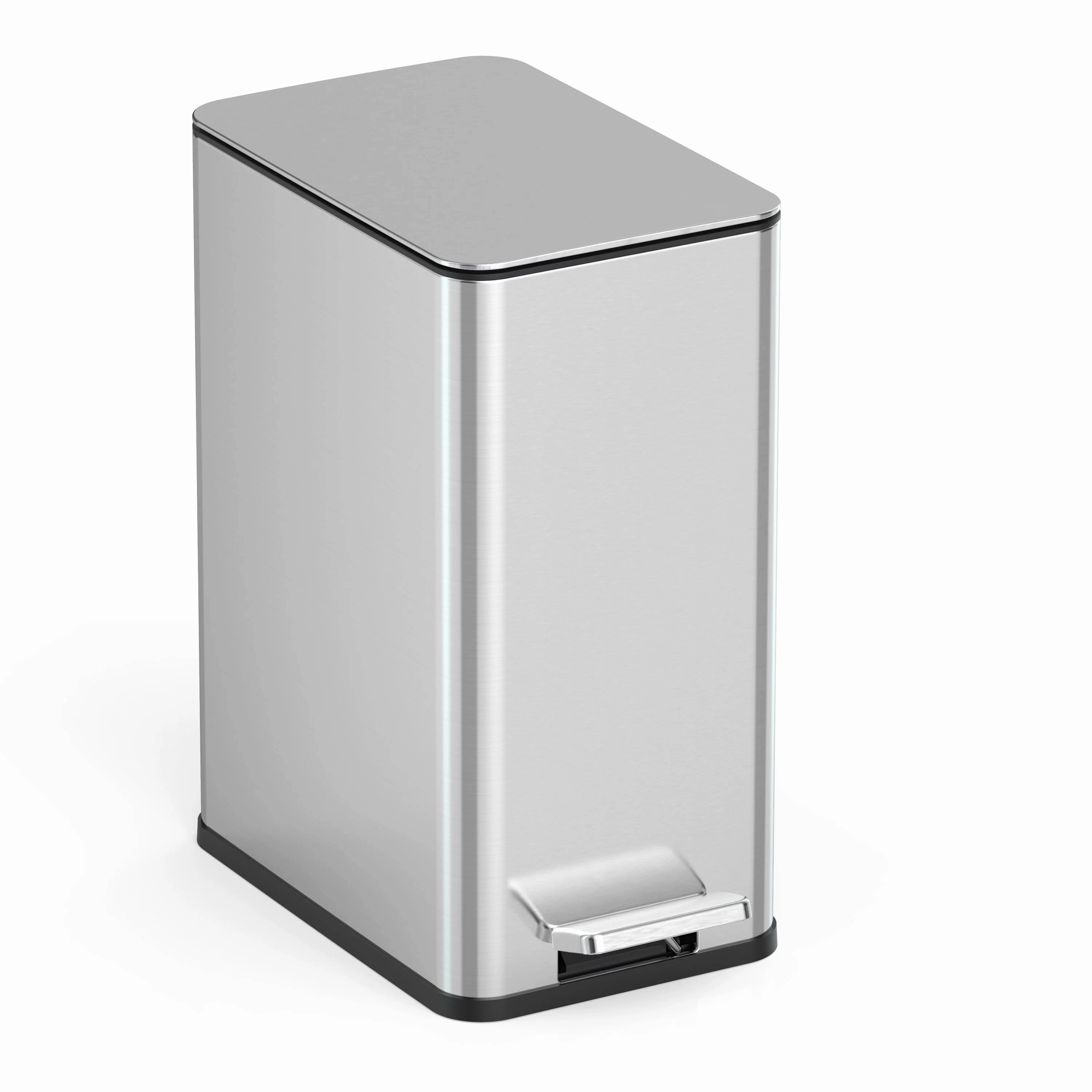 Nine Stars 2.6 Gallon Trash Can, Slim Step On Bathroom Trash Can, Stainless Steel