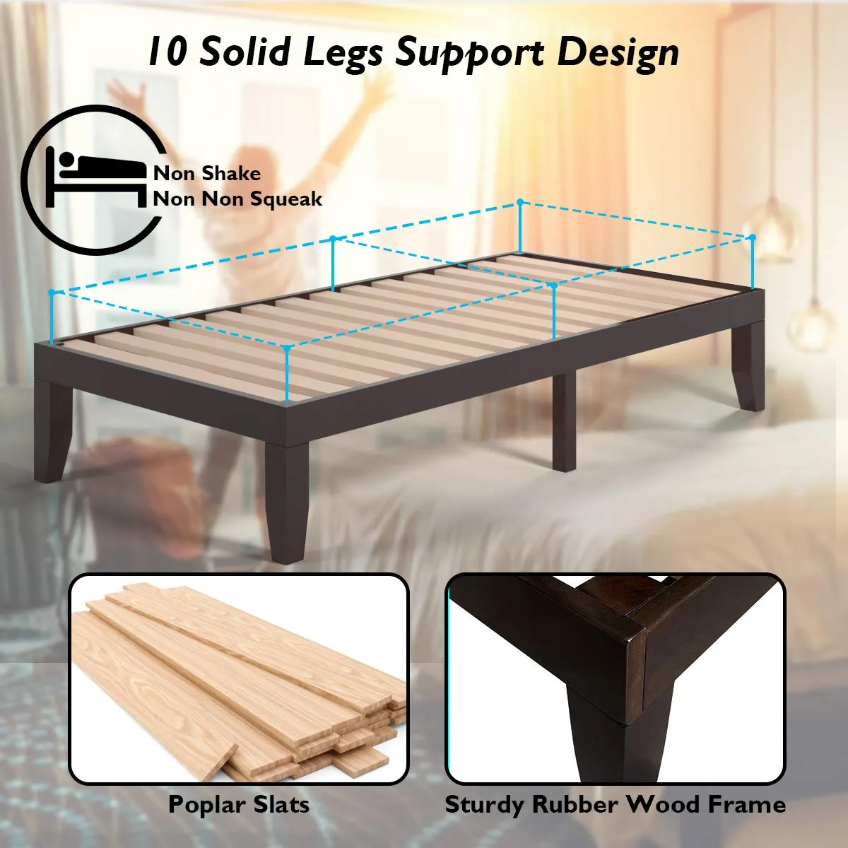 No Box Spring Needed 14 Inch Solid Wood Platform Bed Frame