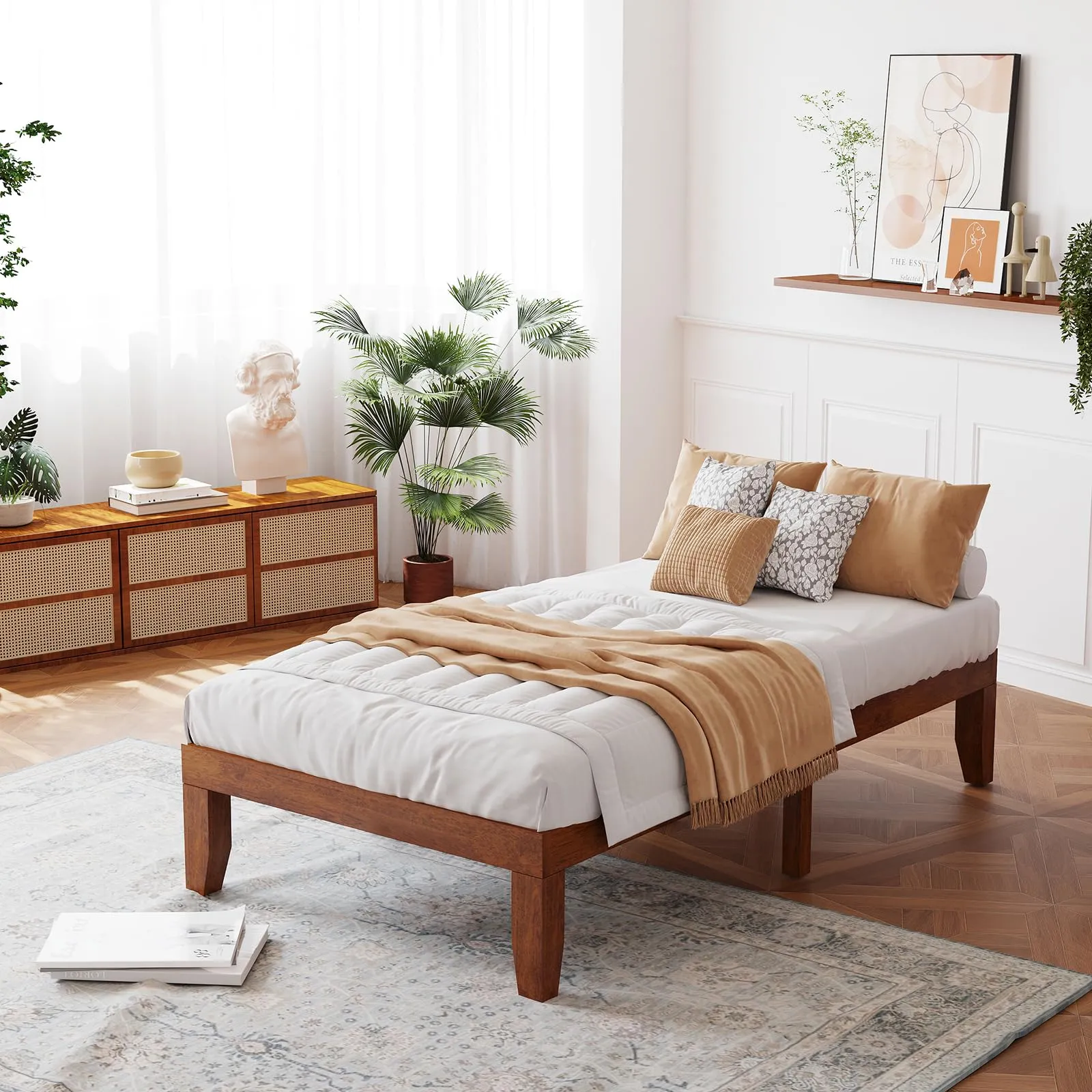 No Box Spring Needed 14 Inch Solid Wood Platform Bed Frame