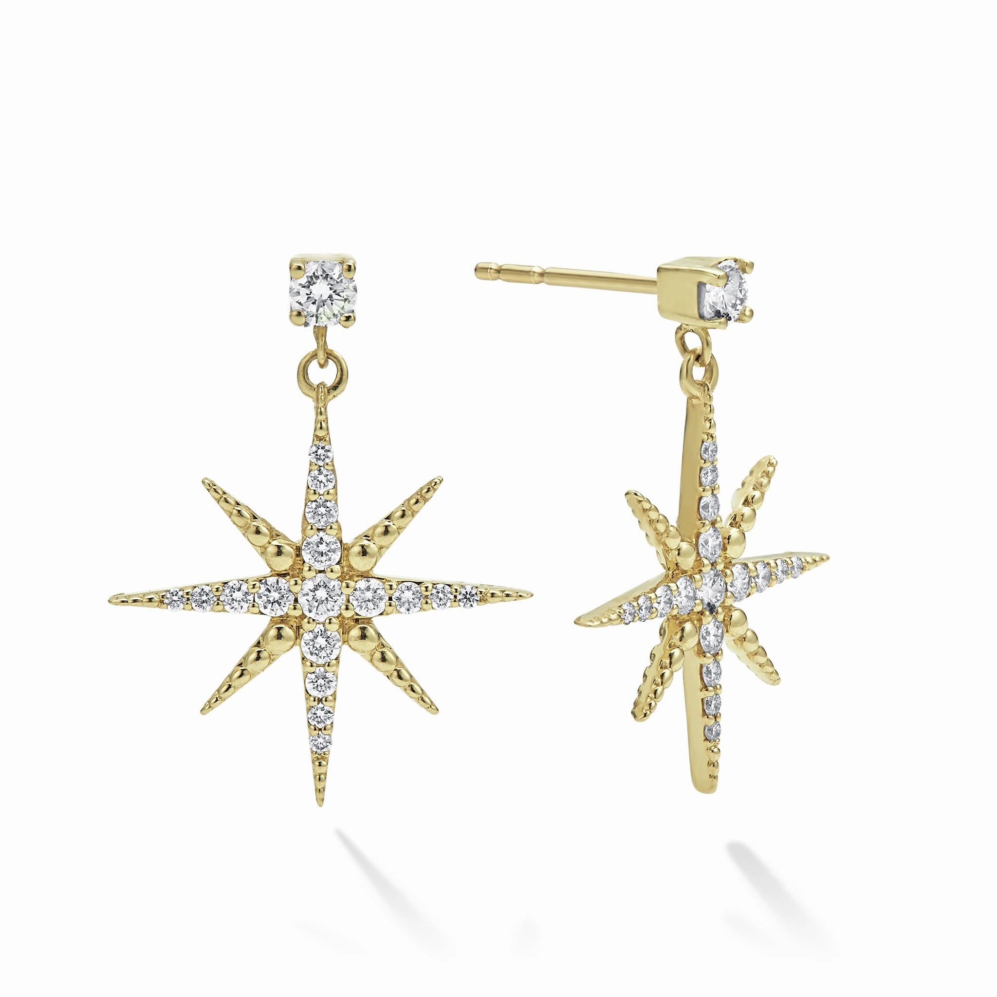 North Star 18K Gold Diamond Drop Earrings