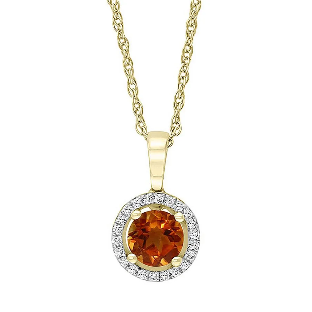 November Birthstone Pendant: 14K White Gold Diamond And Citrine Halo Pendant Necklace