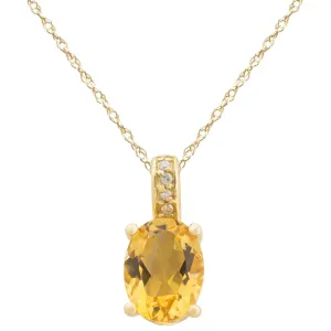 November Birthstone Pendant: 14K Yellow Gold Diamond And Oval Citrine Pendant Necklace