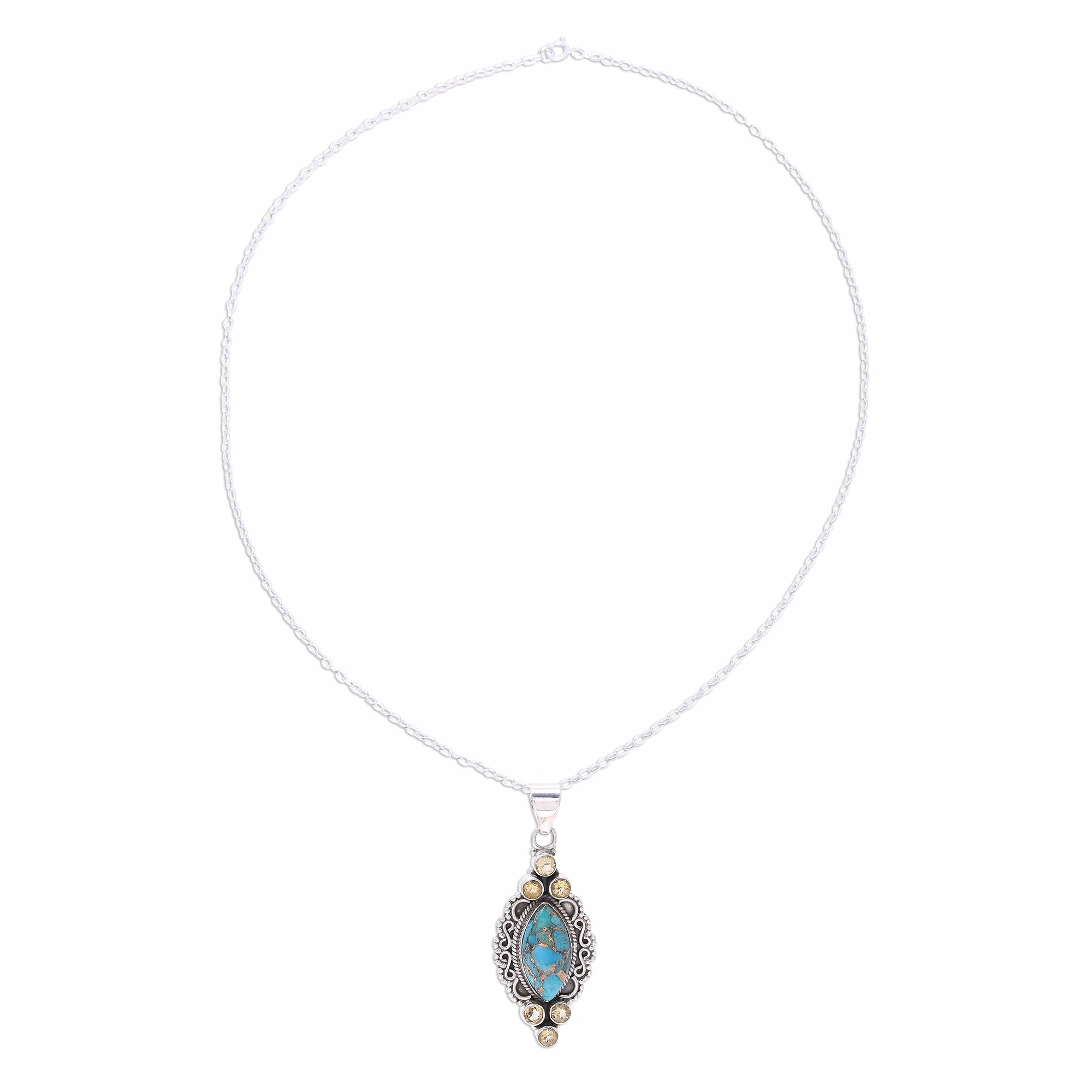 Ocean in Sunlight Sterling Silver Citrine Composite Turquoise Ocean Necklace
