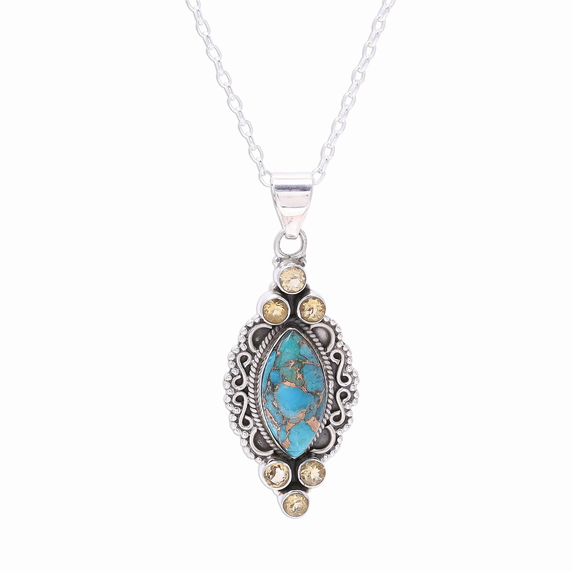 Ocean in Sunlight Sterling Silver Citrine Composite Turquoise Ocean Necklace
