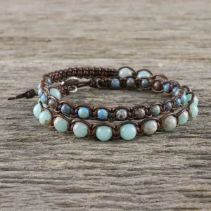 Oceanic Wanderer Handmade Unisex Beaded Macrame Wrap Bracelet from Thailand