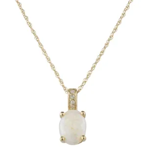 October Birthstone Pendant: 14K Yellow Gold Diamond And Oval Opal Drop Pendant Necklace
