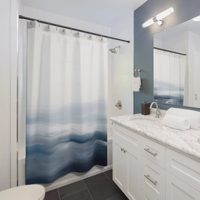 Ombre Shower Curtain | Navy Sky Blue, White Lighting,Home Lighting