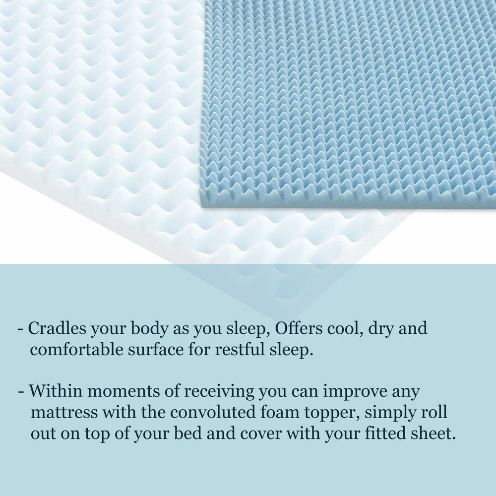 Onetan,1-inch High Density Convoluted Egg Shell Breathable Cool Gel Foam Topper,Adds Comfort to Mattress,