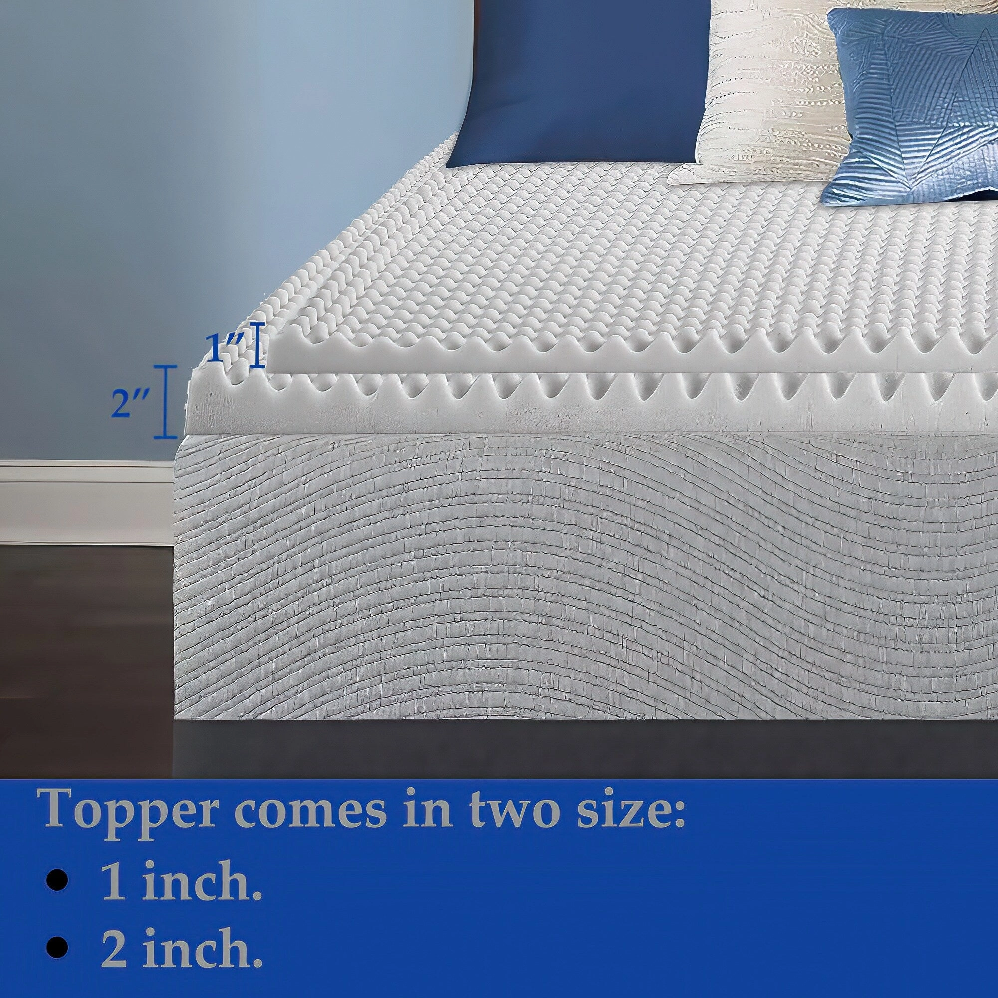 Onetan,1-Inch High Density Convoluted Eggshell Breathable Foam Topper, Add Comfort To Mattress.