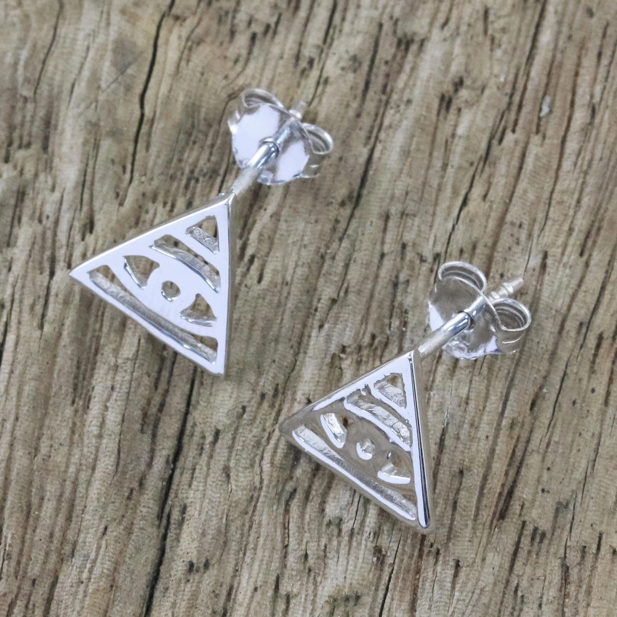 Open Eyes Handcrafted Sterling Silver Stud Earrings from Thailand
