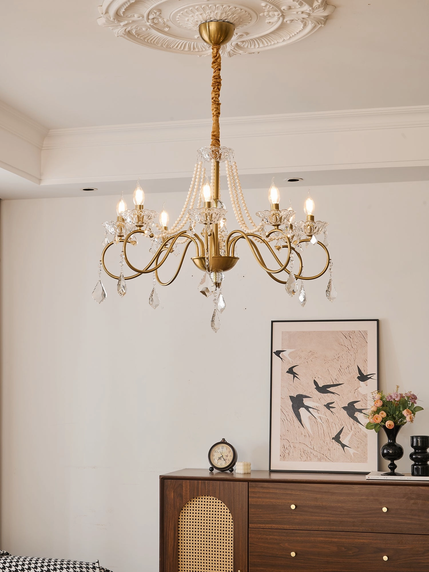 Opulent Pearl Crystal Chandelier