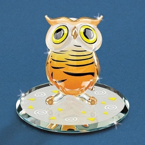 Orange with Black Stripes Hoot Owl Glass Figurine Decorative Mirror,Home Decor Mirror