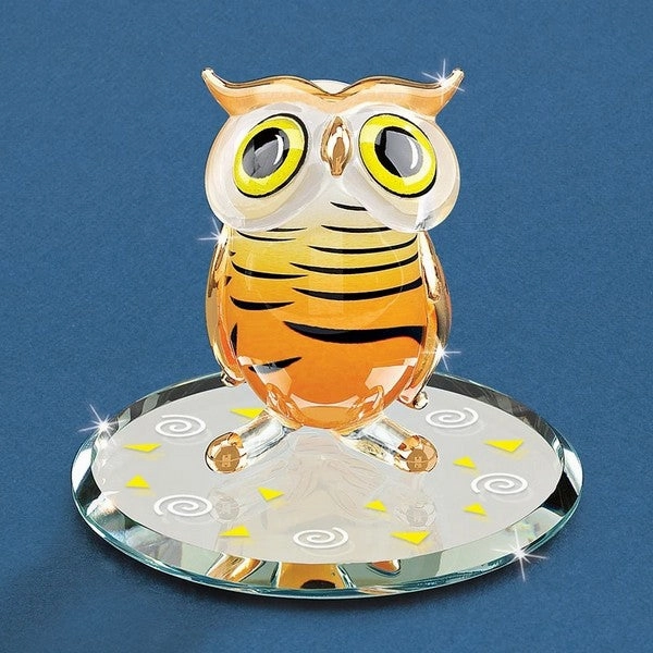 Orange with Black Stripes Hoot Owl Glass Figurine Decorative Mirror,Home Decor Mirror
