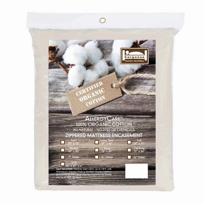 Organic Cotton Zippered Mattress Protector / Encasement, Blocks Dust Mites, Pollen, Pet Dander and Other Allergens