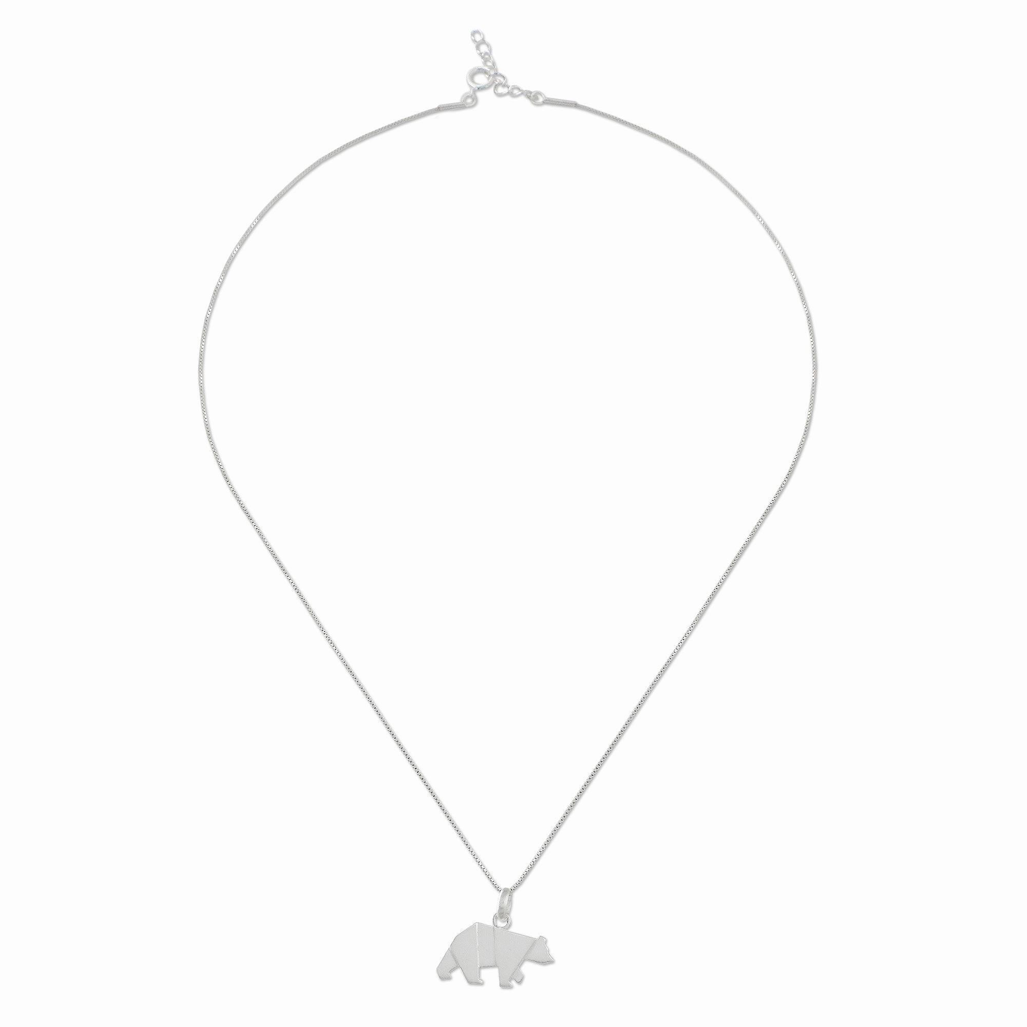 Origami Bear Bear Pendant Necklace in Sterling Silver