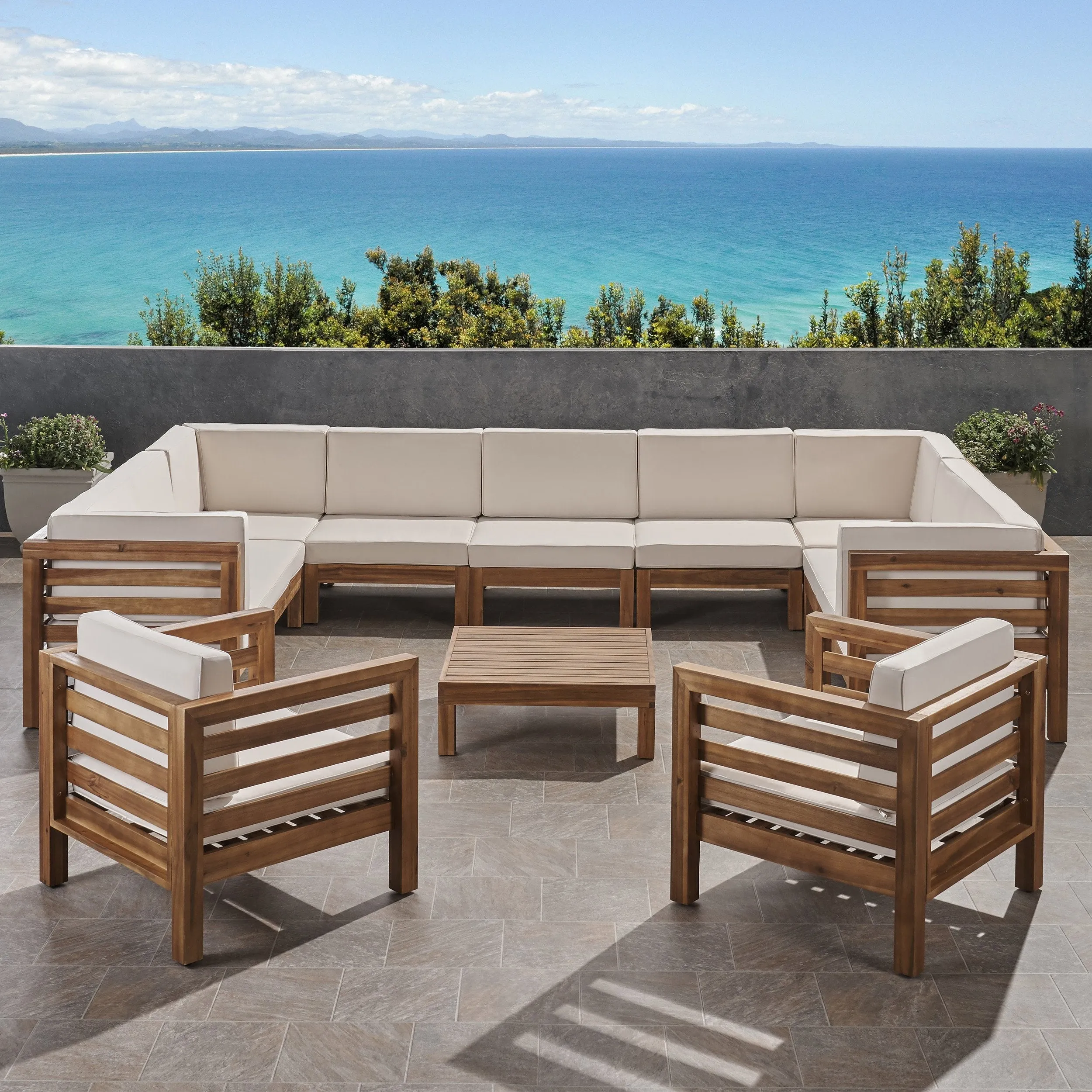 Outdoor 11 Seater Acacia Wood Sectional Sofa and Club Chair Set - NH984803 patio chairs, outdoor seating