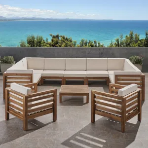 Outdoor 11 Seater Acacia Wood Sectional Sofa and Club Chair Set - NH984803 patio chairs, outdoor seating