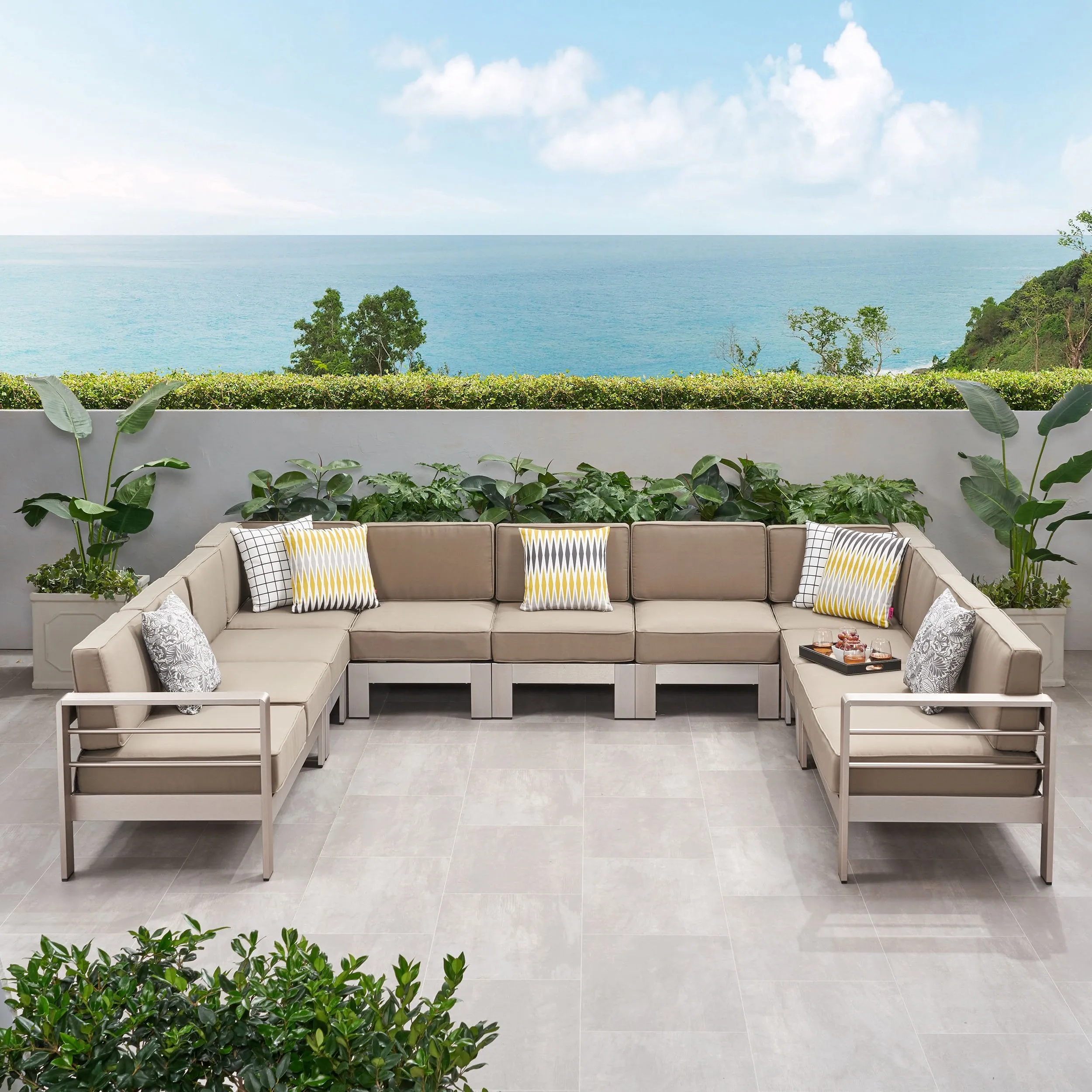 Outdoor 11 Seater Aluminum U-Shaped Sofa Sectional - NH268903 patio chairs, outdoor seating