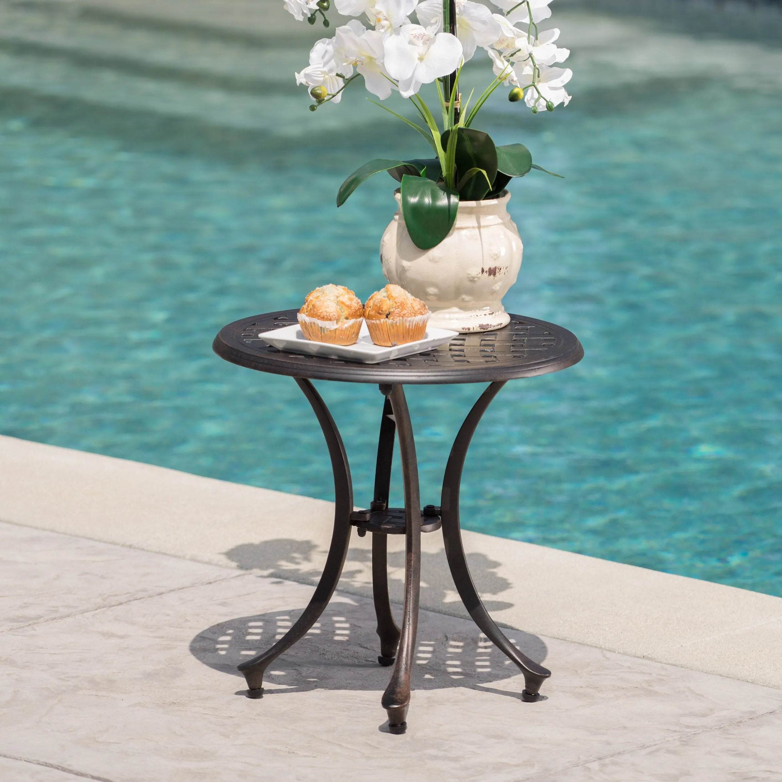 Outdoor 19-inch Bronze Finished Cast Aluminum Side Table - NH257103 patio chairs, outdoor seating
