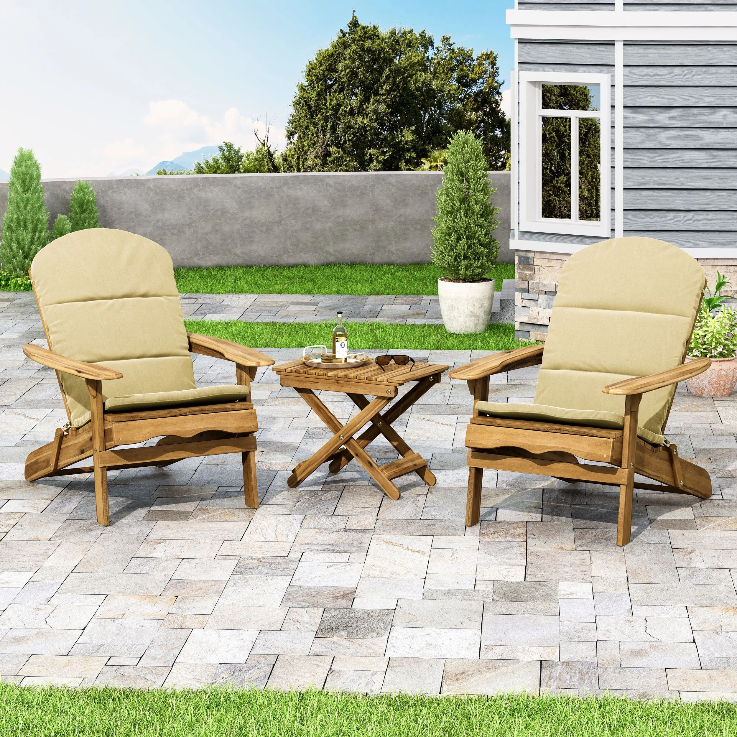 Outdoor 2 Seater Acacia Wood Chat Set with Water Resistant Cushions - NH010313
