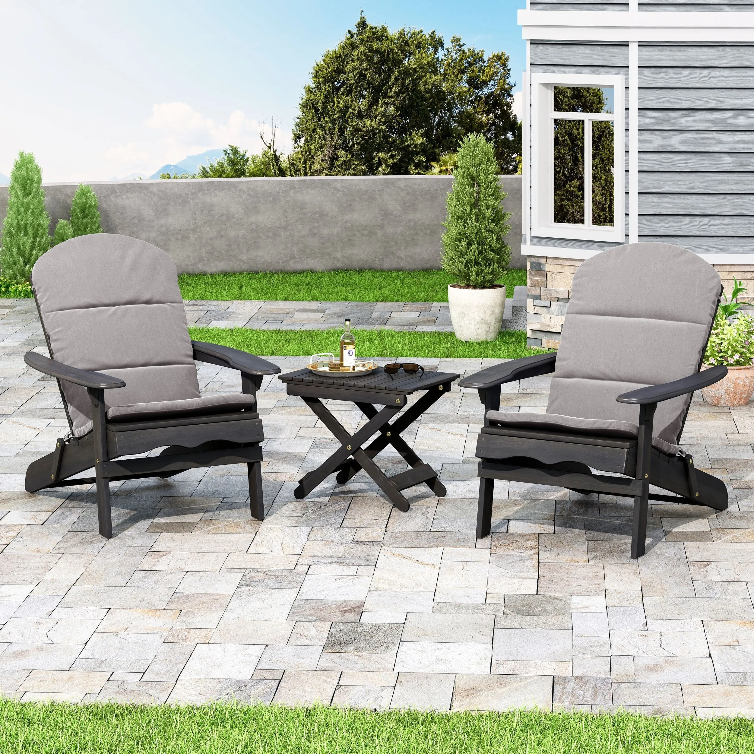 Outdoor 2 Seater Acacia Wood Chat Set with Water Resistant Cushions - NH010313