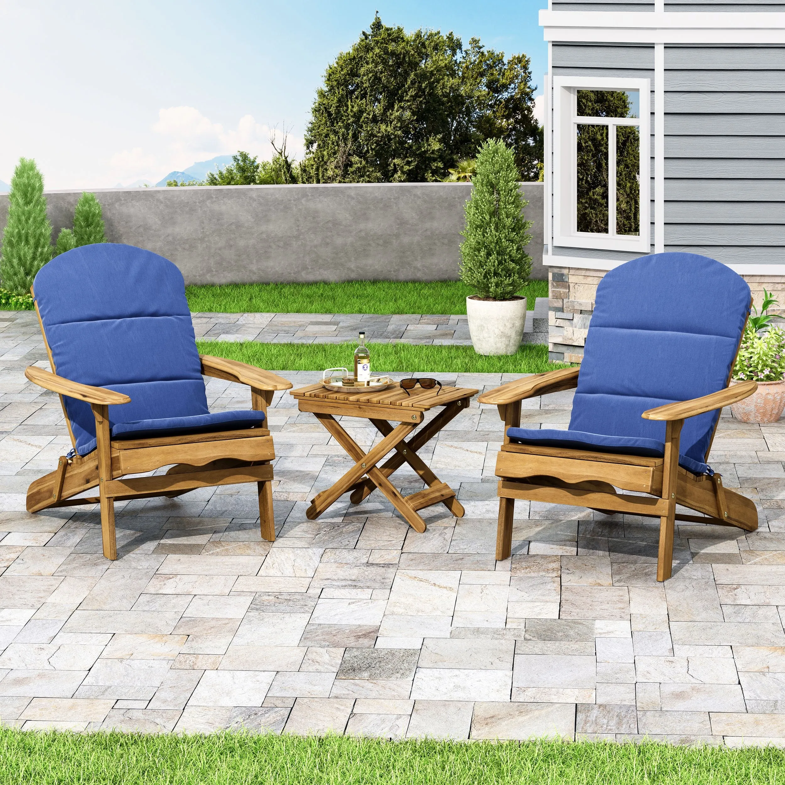 Outdoor 2 Seater Acacia Wood Chat Set with Water Resistant Cushions - NH010313