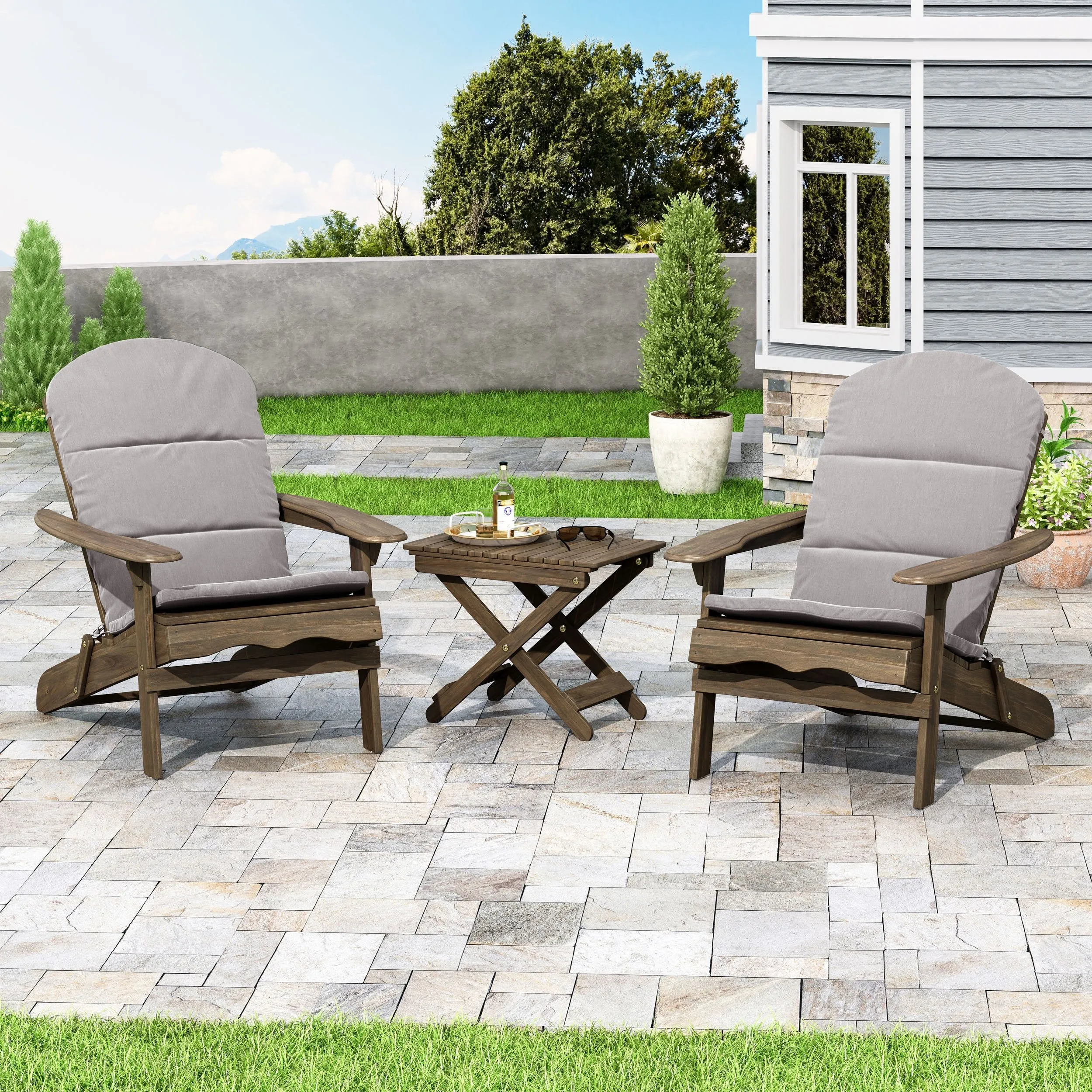 Outdoor 2 Seater Acacia Wood Chat Set with Water Resistant Cushions - NH010313
