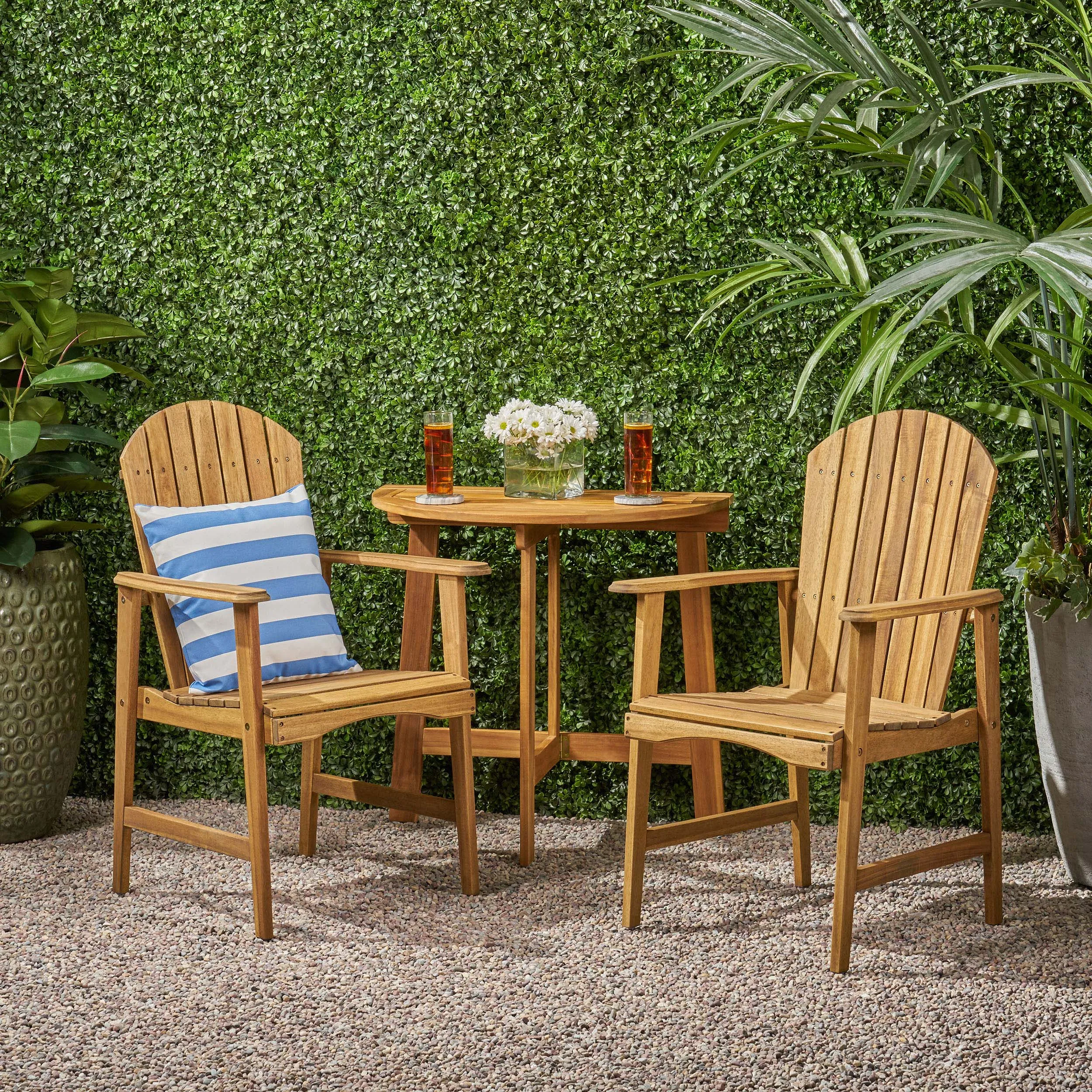 Outdoor 2 Seater Half-Round Acacia Wood Bistro Table Set with Adirondack Chairs - NH028903 patio chairs, outdoor seating
