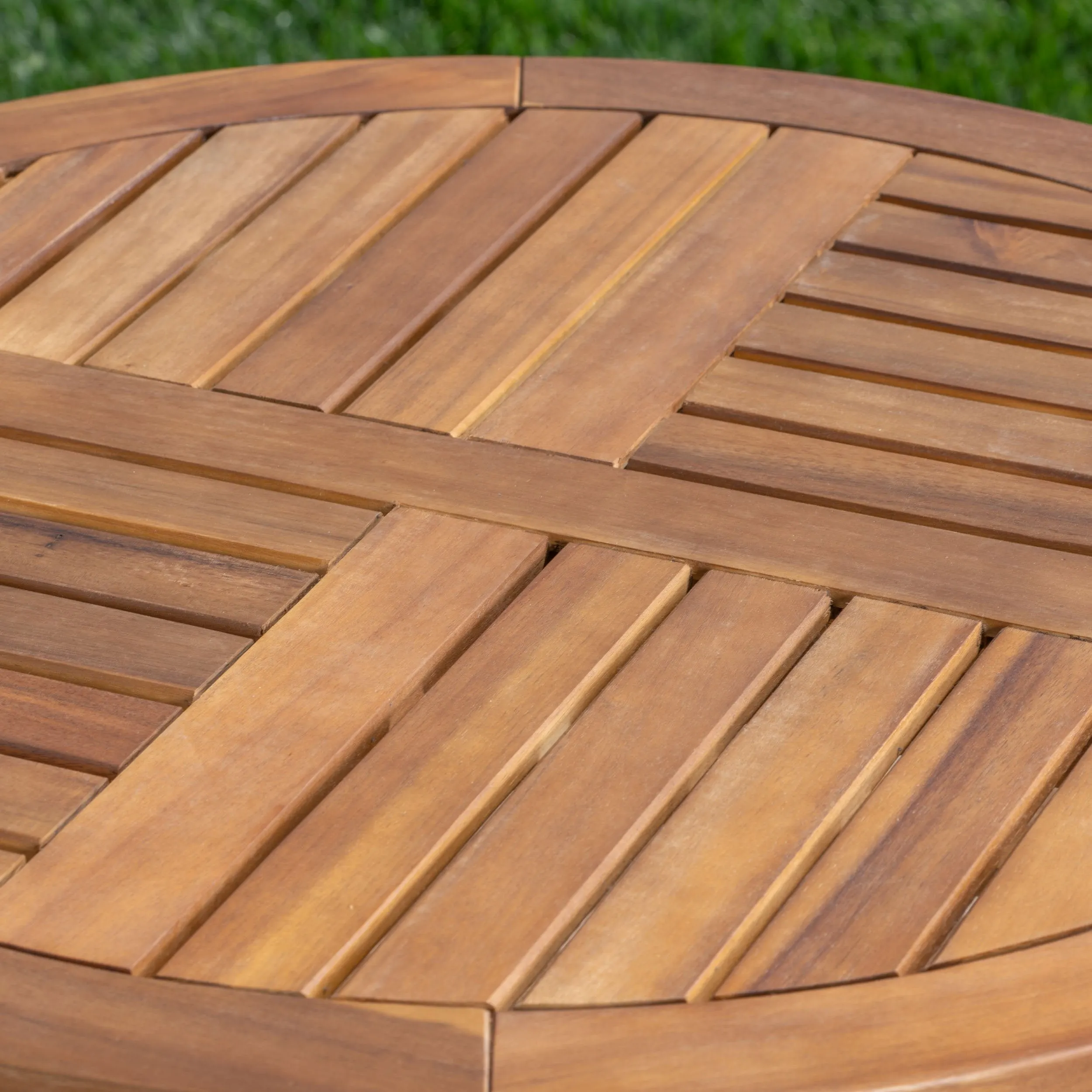 Outdoor 3 Piece Acacia Wood/ Wicker Bistro Set with Cushions, Teak Finish and Brown with Crme - NH103403