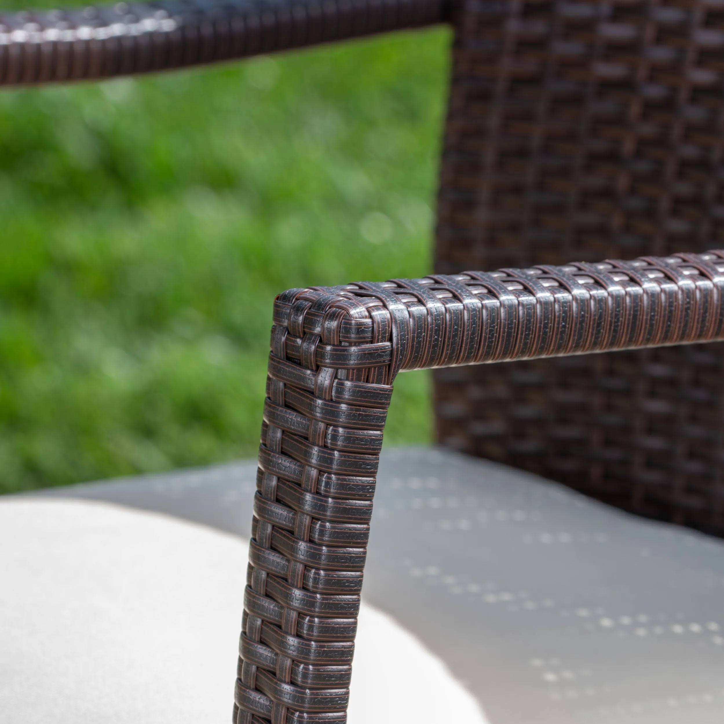 Outdoor 3 Piece Acacia Wood/ Wicker Bistro Set with Cushions, Teak Finish and Brown with Crme - NH103403